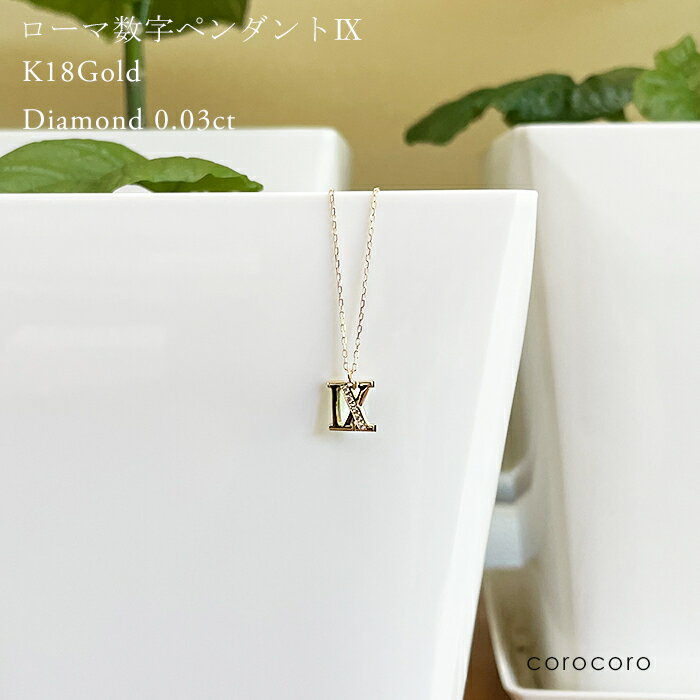 ローマ数字の9 18金 レディース ゴールド ダイヤモンド 18k ネックレス 0.03ct ダイヤ アズキチェーン アクセサリー
