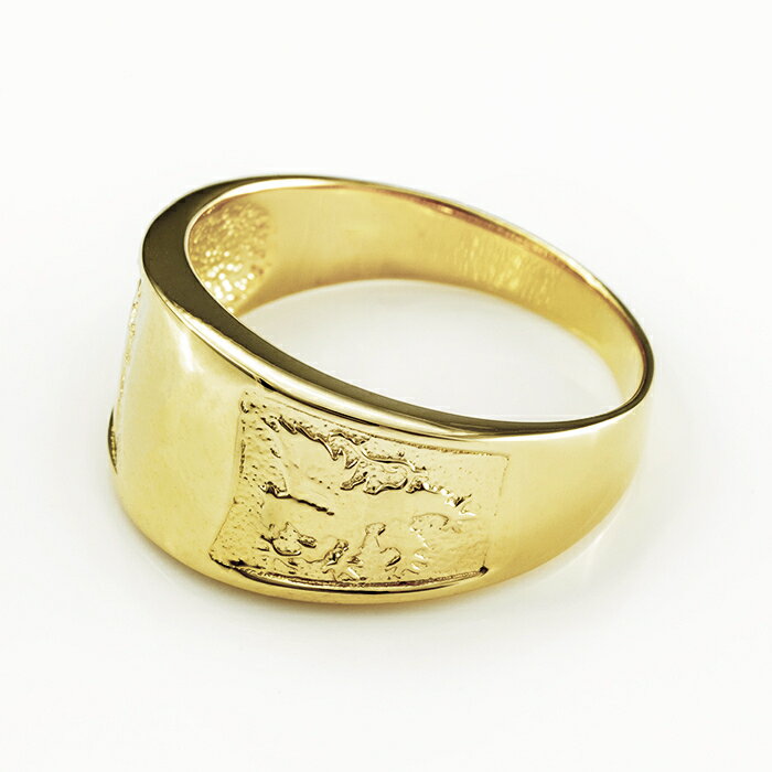 K18 印台 ゴールド メンズ リング 指輪 18金 ライオン 紋章 金 人気