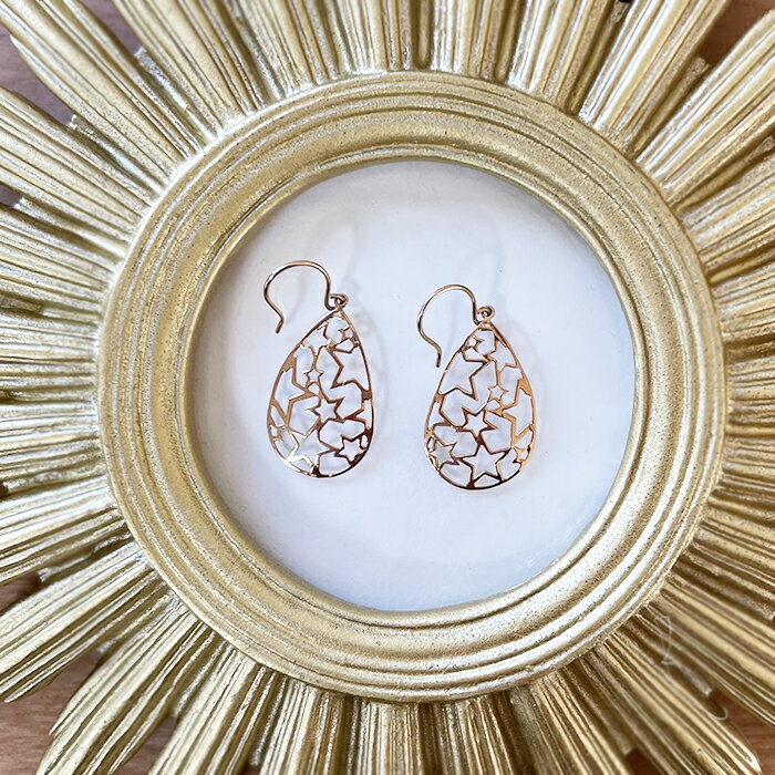 【サンプル商品・在庫処分】18k　K18　18金　ピンクゴールド　スター　星　レディース　フック　ピアス　揺れる