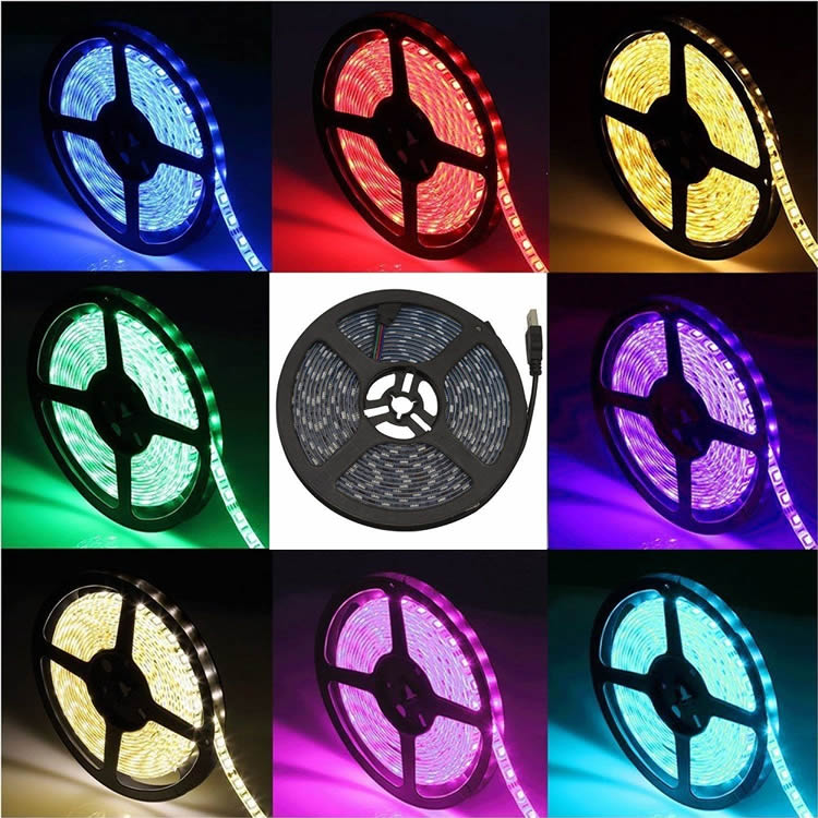 USB電源 5M LED テープライト LEDテレビバックライトキット、 SMD5050 RGB LEDテープ 高輝度 高品質 防水 LEDテープライト DC/5V～24V 両面テープ 間接照明 正面発光 ledイルミネーション