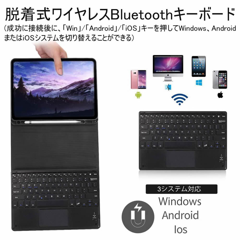 iPad 10.9 2022 超薄レザーケース付き タッチパッド Bluetooth キーボード兼スタンド兼カバー US配列 ペンシル収納 脱着式 スタンド機能 全面保護 リモートワーク最適 在宅勤務 iPad10.9 第10世代 jc-grand-10002258 サンスタイル サンプル画像3
