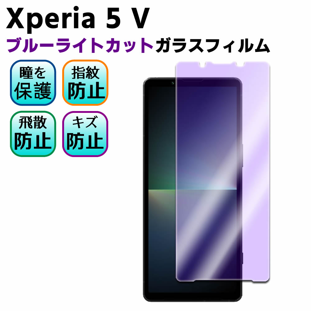 Xperia 5 V SO-53D SOG12 ブルーライトカット 強化ガラス 液晶保護フィルム ガラスフィルム 耐指紋 撥油性 表面硬度 9H 業界最薄0.3mmのガラスを採用 2.5D ラウンドエッジ加工