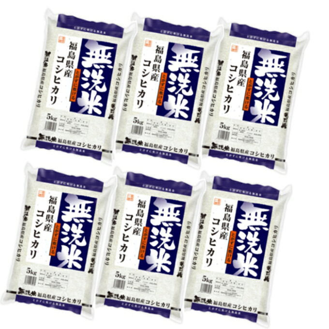 福島県産コシヒカリ 30kg(5kg×6) 無洗米 30kg 令和二年産 送料無料 NTWP式 あす楽_土曜営業