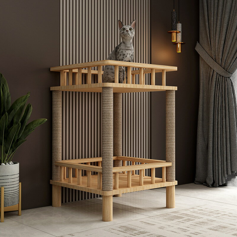 楽天jcshoponlineキャットタワー 木製 猫ベッド 木製 木目調 省スペース コンパクト 猫タワー 天然松木 丈夫 安定 耐荷重 麻ロープ 透明宇宙船 猫用 遊び場 休憩 爪とぎ 多機能 家具 インテリア 猫のおもちゃ 簡単組立