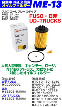 【10個セット】オイルフィルター ME-13 純正交換 FUSO・日産・UD-TRUCKS キャンター、ローザ、NT450 アトラス、カゼット ニッサン 三菱ふそう 大型車