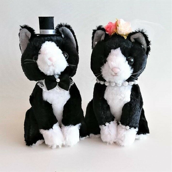 ウェルカムドール ウェディングドール 黒猫 結婚式 ぬいぐるみ ねこ ペア ハチワレ 祝電 電報 ギフト