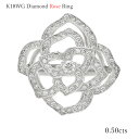 リング K18 ダイヤモンド ホワイトゴールド 薔薇 花 バラ フラワー 指輪 18金 WG　ハート 0.5cts ジュエリー ギフト プレゼント ダイヤ レディース 母の日