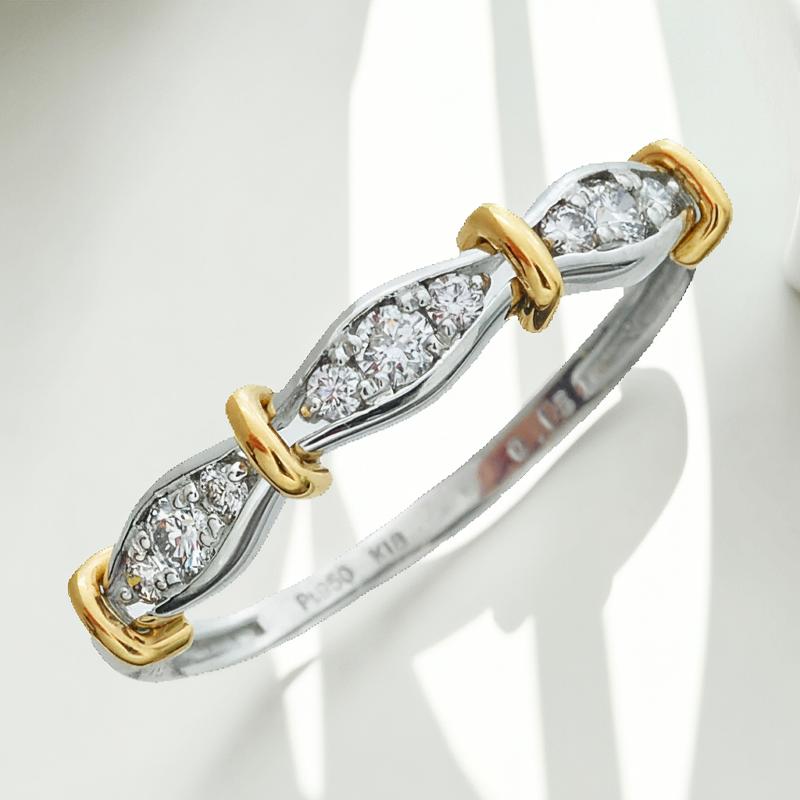 樂天商城 - リング ダイヤモンド 0.15ct プラチナ PT950 K18 イエローゴールド プラチナ 鑑定カード コンビ ハート＆キューピッド メレ マーキスモチーフ 自分へのご褒美 重ね付け