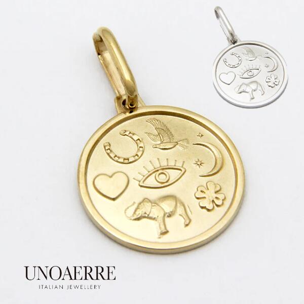 ウノアエレ【UNOAERRE】K18 イエローゴールド ペンダント ホワイトゴールド 象形文字 馬蹄 月 ハート ハト 象 クローバー プロビデンスの目 星 イ...