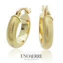 ウノアエレ【UNOAERRE】フープピアス K18YGイエローゴールド ピアス レディース 14mm 立体ライン 模様 誕生日 記念日 プレゼント 結婚記念 レ...