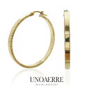 ウノアエレ【UNOAERRE】 K18YGイエローゴールド フープピアス レディース 33mm 大振り アクセサリー 模様 ダイヤモンドカット 2連 立体