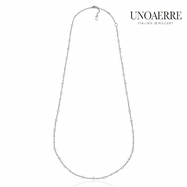 ウノアエレ【UNOAERRE】ロングネックレス シルバー 100cm 925 パールクリスタルパール シンセティック ホワイト チェーン SILVER デザイン レディース メンズ プレゼント ギフト イタリア