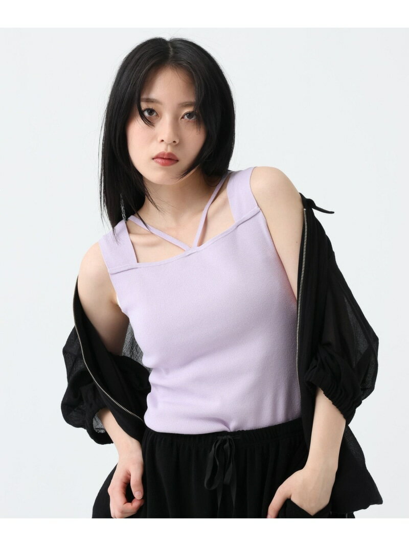 2-Way Sleeveless Tank Top by JEANASIS. Available in White, Brown, Purple, Black, Navy, and Orange. [Free Shipping] [Rakuten Fashion]