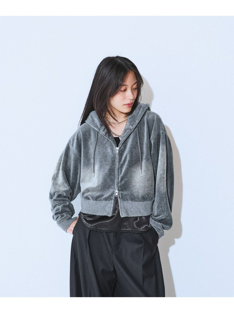 ベロアチビフーディ JEANASIS ジーナシス トップス スウェット・トレーナー グレー ブラック イエロー【送料無料】[Rakuten Fashion]