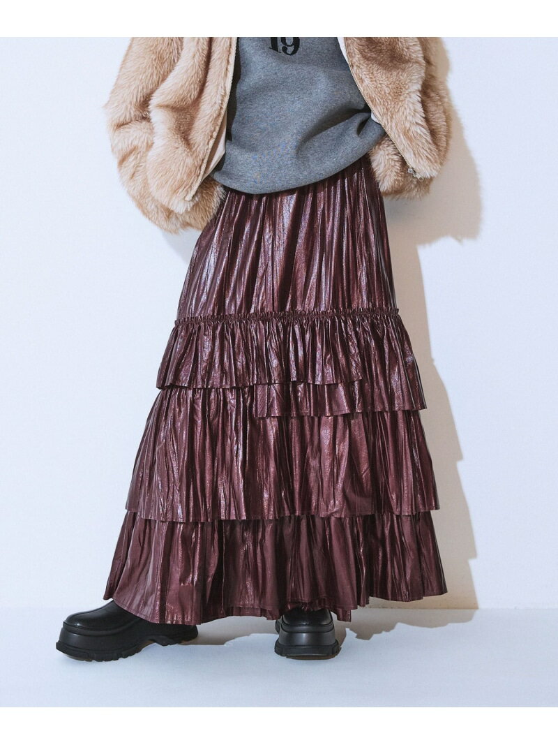 レザーライクティアードスカート JEANASIS ジーナシス スカート ロング・マキシスカート ブラウン ブラック【送料無料】[Rakuten Fashion]