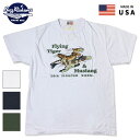 BUZZRICKSON'S バズリクソンズ 半袖 フライングタイガー FLYING TIGER & MUSTANG 26TH FIGHTER SQDN. プリント Tシャツ ホワイト ブラック オリーブ 白 黒 緑 グリーン BR79511 アメリカ製 米国製 ミリタリー コーディネート 夏 おしゃれ