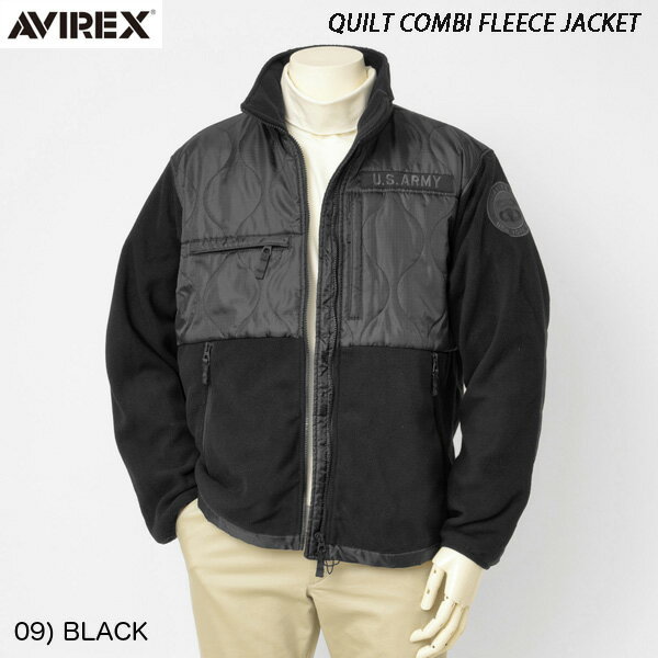 AVIREX アヴィレックス QUILT COMBI FLEECE JACKET キルトコンビ フリースジャケット AVIREX アヴィレックス ミリタリー アメカジ ブルゾン 6122147 キルティングジャケット メンズ ミリタリー…