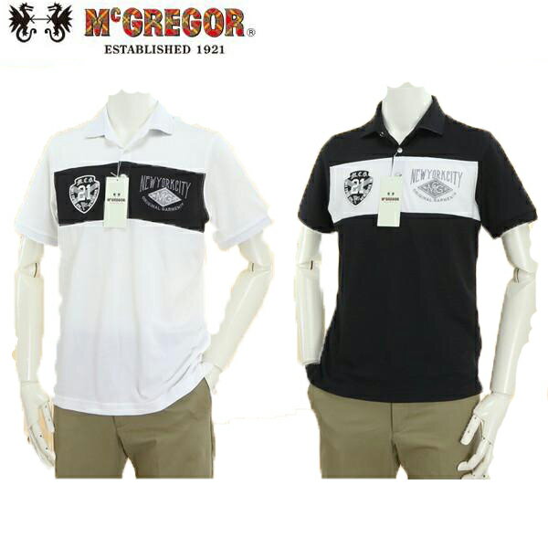 30% OFF SALE McGREGOR (マグレガー) 鹿の子素材のサラット着心地の良いチェスパネル半袖ポロシャツ 鹿の子モノトーンパネル 半袖プルオーバーシャツ 綿54% ポリエステル46%