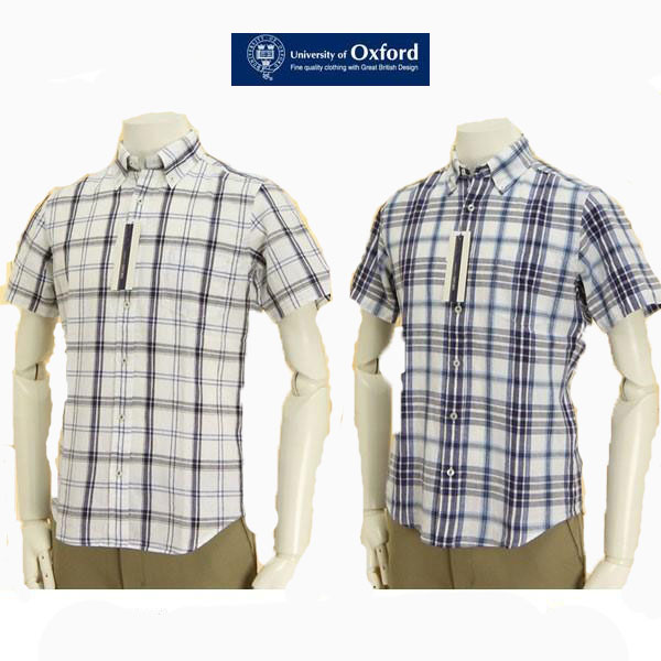 University of oxford ＆ Chambray 63158　ユニバーシティー オブ オックスフォード ボタンダウン チェックシャツ スタンダード 爽やか 夏シャツ 半袖 麻混 綿78％ 麻22％