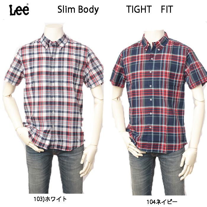 Lee リー 19464 チェック タイトフィット BDシャツ スリムフィット ボタンダウン シャツ カスリ調 チェック マドラス風 シャツ 103)ホワイト 104)ネイビー