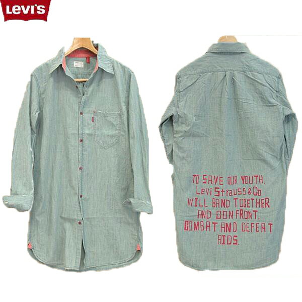 LEVI’S リーバイス 60720-58 シャンブレーロングワークシャツ AIDS撲滅メッセージ ウエア REDLOOP Shirts 綿100％