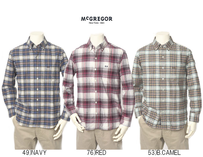 10 OFF SALE McGREGOR マクレガー 111173611 メンズ 長袖シャツ FLANNNEL CHECK SHIRT フランネルチェック ボタンダウンシャツ