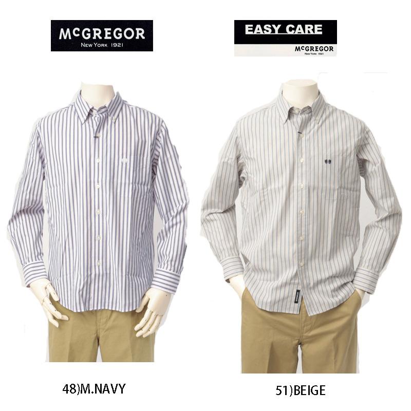 30% OFF SALE McGREGOR マクレガー EASY CARE ボタンダウン ストライプ シャツ 111173101 ストレッチ 春向きなシャツ カジュアルシャツ ドラゴン刺繍入り BEIGE NAVY