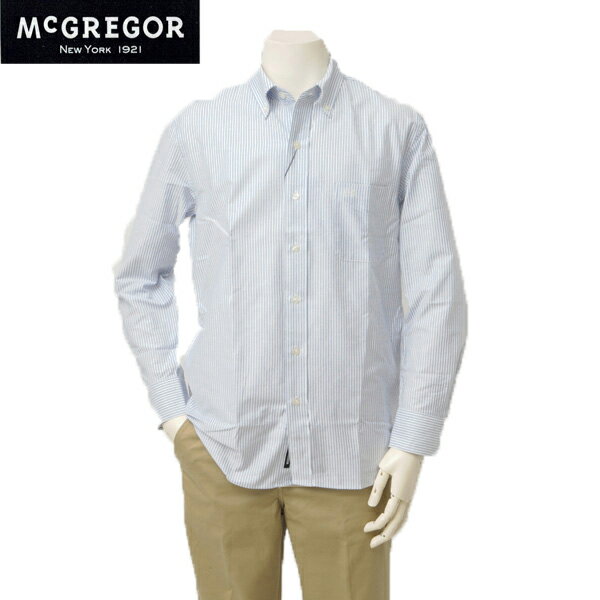 10% OFF SALE McGREGOR マクレガー 111173001 オックスフォード ボタンダウン ストライプ 長袖シャツ 紳士 綿100％ カジュアルシャツ 春シャツ BDシャツ ストライプ