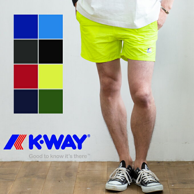 【SALE!!】【 K-WAY ケーウェイ 】LE VRAI 3.0 OLIVIER ショートパンツ 撥水加工 水陸両用 スイムショーツ K007970 / パンツ ショートパンツ ボトムス 短パン インナーショーツ 撥水加工 水着 メンズ ワンポイント ロゴ ポケット SALEパンツ