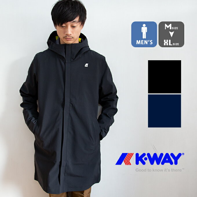 【SALE!!】【 K-WAY ケーウェイ 】 THOMAS BONDED ロング レインコート K008JZ0 / トップス アウター コート ジャケット パーカー フーディー ナイロンジャケット 防水 防寒 暖か 秋冬 シンプル アウトドア ロゴ ブランド メンズ