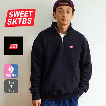 【SALE!!】【 SWEET SKTBS スウィート スケートボード 】 90S ルーズ タートル スウェット シャツ SSB1933009 / トップス カットソー スウェット 長袖 裏起毛 メンズ レディース ユニセックス ビッグサイズ ハーフジップ タートルネック ロゴ 刺繍