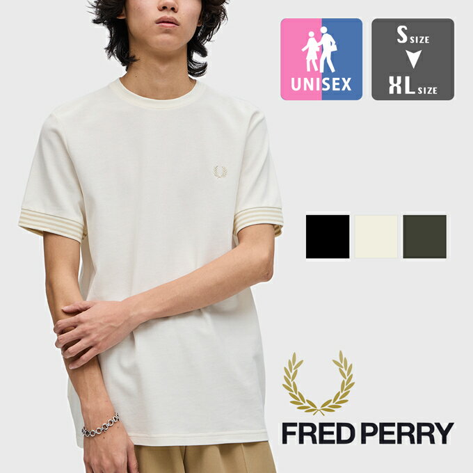 フレッドペリー Tシャツ メンズ 【 FRED PERRY フレッドペリー 】 Striped Cuff T-Shirt ストライプ カフ Tシャツ M7707 / 半袖 クルーネック 丸首 無地 ワンポイント 袖ライン 鹿の子 メンズ レディース ユニセックス 2024SUMMER/