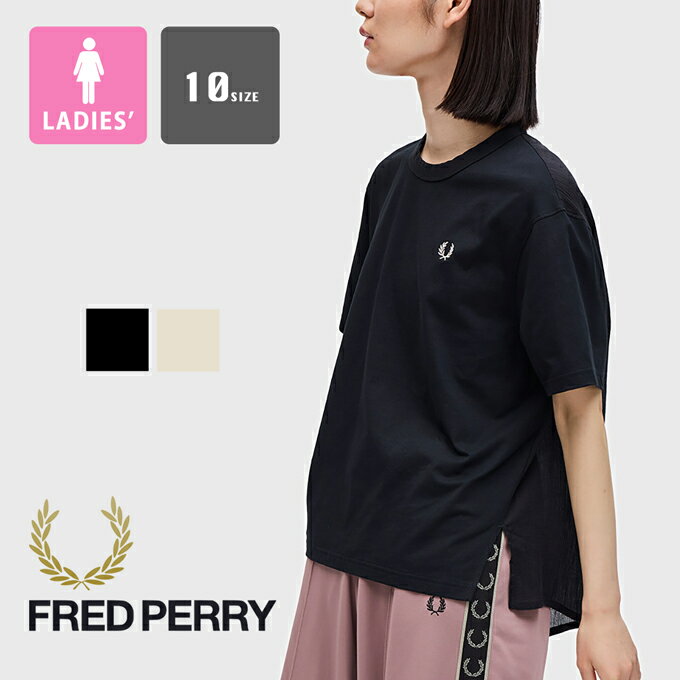 フレッドペリー Tシャツ メンズ 【 FRED PERRY フレッドペリー 】 ウィメンズ Sheer Panel T-Shirt シアー パネル Tシャツ G7140 / 半袖 クルーネック 丸首 無地 ワンポイント 異素材切替 フィッシュテール シアー素材 レディース 2024SUMMER/