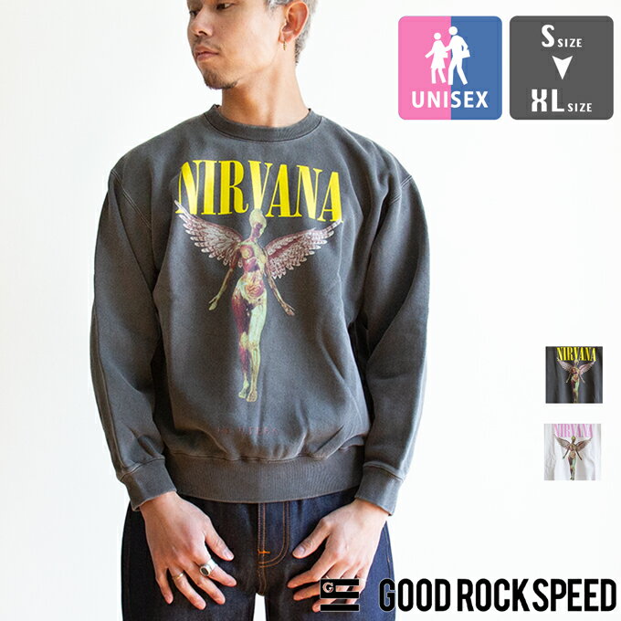 【 GOOD ROCK SPEED グッドロックスピード 】 IN UTERO SWEATSHIRT イン ユーテロ スウェットシャツ 25NVN203W / グッドロックスピード スウェット ヴィンテージライク 古着調 ユーズド加工 バンドプリント スウェットシャツ