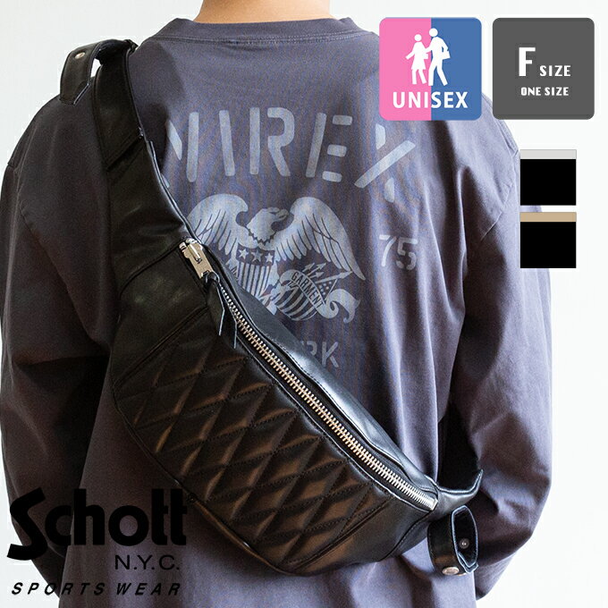 美品　SCHOTT PADDED BODY BAG メンズ　定価39,600円 Schott N.Y.C（ショット） ウエストポーチ Schott/ショット/PADDED