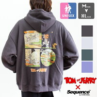 【 Sequence シーケンス 】トムとジェリー T＆J COMIC PRINT PARKA コミックプリント 裏起毛 パーカー 01770905 / T-1770905 / トムとジェリー パーカー トムジェリ スウェット フーディー メンズ レディース ユニセックス 裏起毛 トレーナー キャラクター バックプリント