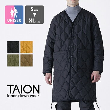 【 TAION タイオン 】 ミリタリー Vネック ダウンコート“V NECK COAT” 101BML-1LONGEC /TAION101BML-1LONG / ダウンジャケット ライトダウン インナーダウン インナージャケット キルティング ロング丈 アウター ボタン 軽量 防寒 メンズ レディース ユニセックス 21AW/