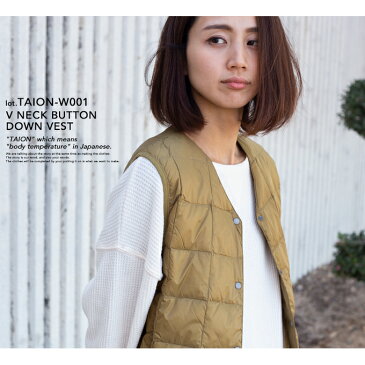 【 TAION タイオン 】 V ネックボタン インナーダウンベスト レディース V NECK BUTTON DOWN VEST TAION-W001 / アウター トップス taion ベスト taion インナー ジャケット 防寒 撥水 防風 メンズ レディース ユニセックス