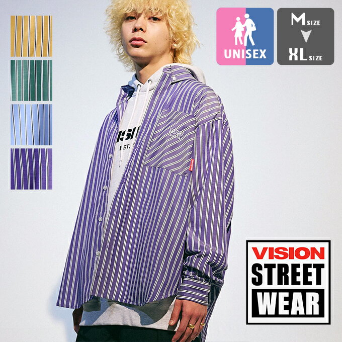  STRIPE SHIRT ストライプ 長袖シャツ 03305034 / 3305034 / ヴィジョンストリートウェア シャツ 長袖シャツ ストライプシャツ マルチストライプ ワンポイント オーバーシルエット スケート 23SPRING