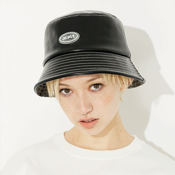 【 X-girl エックスガール 】 FAUX LEATHER BUCKET HAT X-girl フェイクレザー バケット ハット 105223051002 / X-girl バケットハット フェイクレザー バケハ 帽子 レディース ハット エックスガール XLARGE 22AW 2