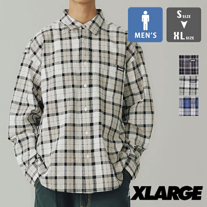 【 XLARGE エクストララージ 】 PLAID L/S SHIRT XLARGE プレイド チェック 長袖 シャツ 101241014001 / xlarage エクストララージ シャツ 長袖シャツ チェックシャツ チェック ワンポイント ロゴ 長袖 2024SPRING