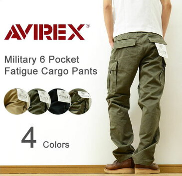 AVIREX(アヴィレックス) 6ポケットミリタリー ファティーグ カーゴ パンツ エアロパンツ ミリタリー アビレックス アメカジ ワーク 太め チノパン 軍パン ベージュ クロ カモフラ 迷彩 オリーブ【6166110】【6166111】