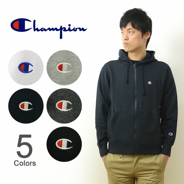 チャンピオン ジップアップパーカー メンズ Champion（チャンピオン） ワンポイント 刺繍 スウェット ジップ パーカー メンズ レディース トレーナー スエット ジップアップ フード ロゴ刺繍 厚手 裏毛 パイル 杢 アメカジ スポーツ 大きいサイズ ビッグサイズ対応 XL XXL 3L グレー ネイビー ブラック 【C3-Q103】