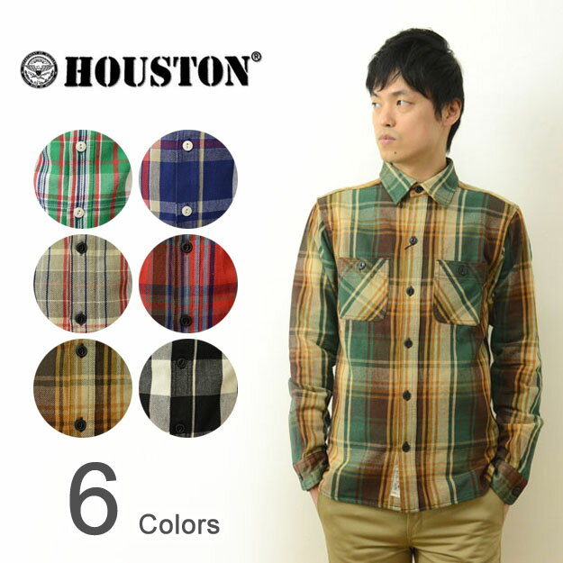 HOUSTON（ヒューストン） へヴィー ビエラ チェック ワークシャツ メンズ チェックシャツ 厚手 ビエラシャツ ネルシャツ ヘビーオンス アメカジ バイク バイカー ツーリング XL ネイビー 紺 赤 ブラウン グレー 白 黒 緑【40468】のサムネイル