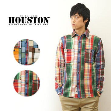 HOUSTON（ヒューストン） クレイジー チェック ビエラ シャツ CRAZY CHECK VIYELLA SHIRT 長袖 ワークシャツ ヘビー コットン メンズ チェックシャツ 厚手 ネルシャツ ヘビーオンス アメカジ ミリタリー ストリート カジュアル バイク バイカー XL 大きいサイズ 【40764CZ】