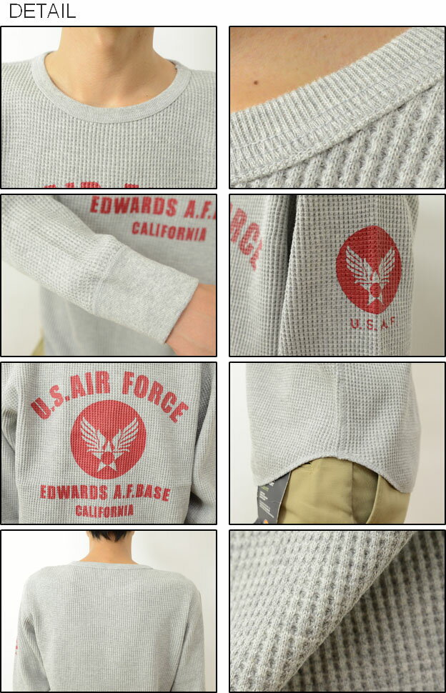 （HWFロンT）『U.S. AIR FORCE CA』 JEANSBUG ORIGINAL Heavy Waffle Long Sleeves Tシャツ オリジナル エアフォース ミリタリー プリント ヘビー ワッフル 長袖 Tシャツ メンズ レディース 大きいサイズ 厚手 サーマル 防寒 インナー アメリカ 空軍 米軍 【HWLT-CA】