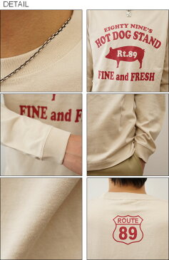(ロンT)『89's HOT DOG』 JEANSBUG ORIGINAL 長袖 Tシャツ オリジナル ホットドッグ 豚 モチーフ プリント Tシャツ メンズ レディース 大きいサイズ ビッグサイズ対応 丸胴 クルーネック 袖リブ インナー ルート89 アメリカ 看板 ブタ 白 黒 【LRT-HOTDOG】
