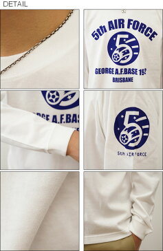 (ロンT)『5th AIR FORCE』 JEANSBUG ORIGINAL 長袖 Tシャツ オリジナル エアフォース 第5空軍 ミリタリー プリント Tシャツ メンズ レディース 大きいサイズ ビッグサイズ対応 丸胴 クルーネック 袖リブ インナー アメリカ空軍 米軍 USAF 白 黒 【LRT-5thAF】