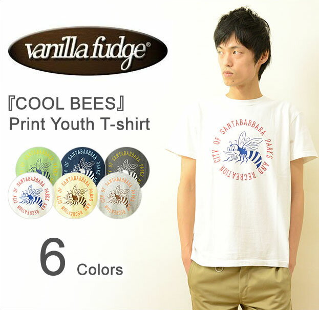 VANILLA FUDGE（ヴァニラファッジ） 『COOL BEES』 プリント ユースTシャツ メンズ 半袖Tシャツ レディ−ス ユースサイズ ユニセックス 男女兼用 バニラファッジ クールビーズ ハチ 蜂 アメカジ 白 ホワイト チャコール イエロー グレー ネイビー グリーン 【2015519】