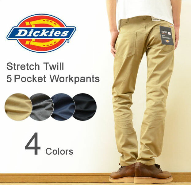 Dickies（ディッキーズ） Stretch Twill 5 Pocket Tapered Workpants ストレッチツイル 5ポケット テーパード ワークパンツ メンズ チノパン 伸縮TC素材 スリム スキニー ナローパンツ シンプル 作業着 ゴルフ 定番 ベージュ グレー ネイビー 紺 ブラック 黒 【153M40WD34】